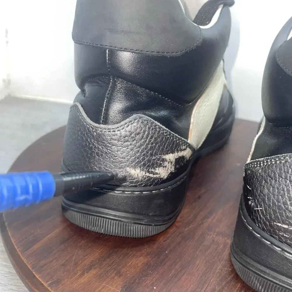 LANVIN Lace-Up Mid Top Black Leather Mix Materia Sneakers Men's Size 7 Shoes